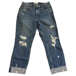 Abercrombie & Fitch The Mom High Rise Distressed Dark Blue Cuffed Jeans 10 / 30R